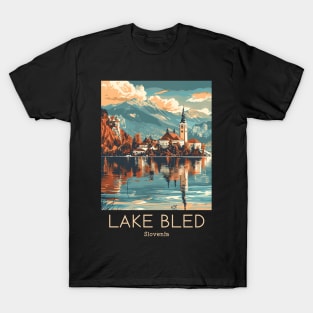 A Vintage Travel Illustration of Lake Bled - Slovenia T-Shirt